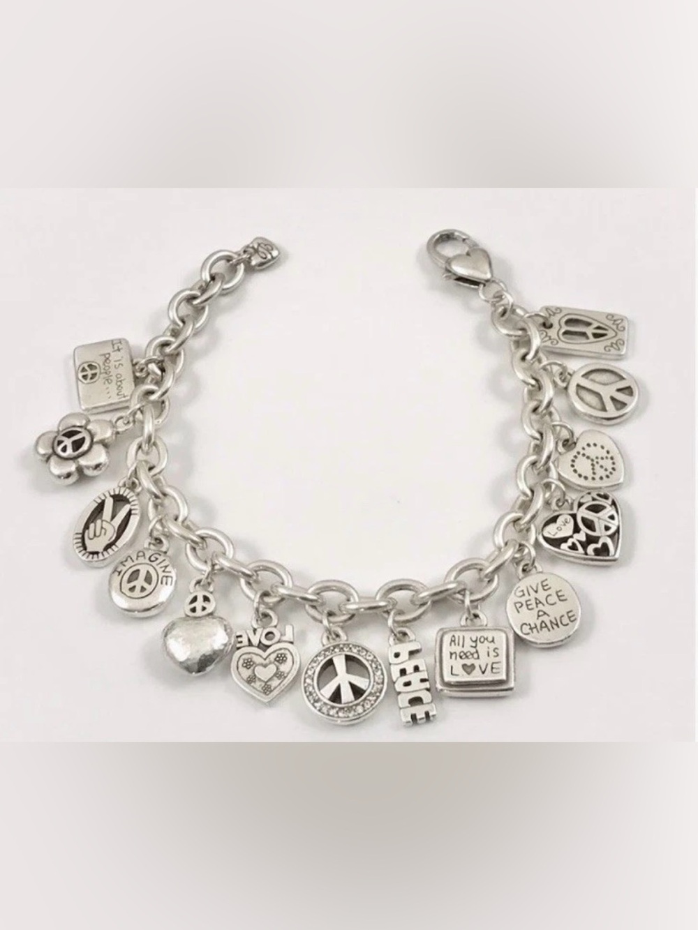 ☮️ BRIGHTON VINTAGE Silver Peace & Love Charm Bracelet